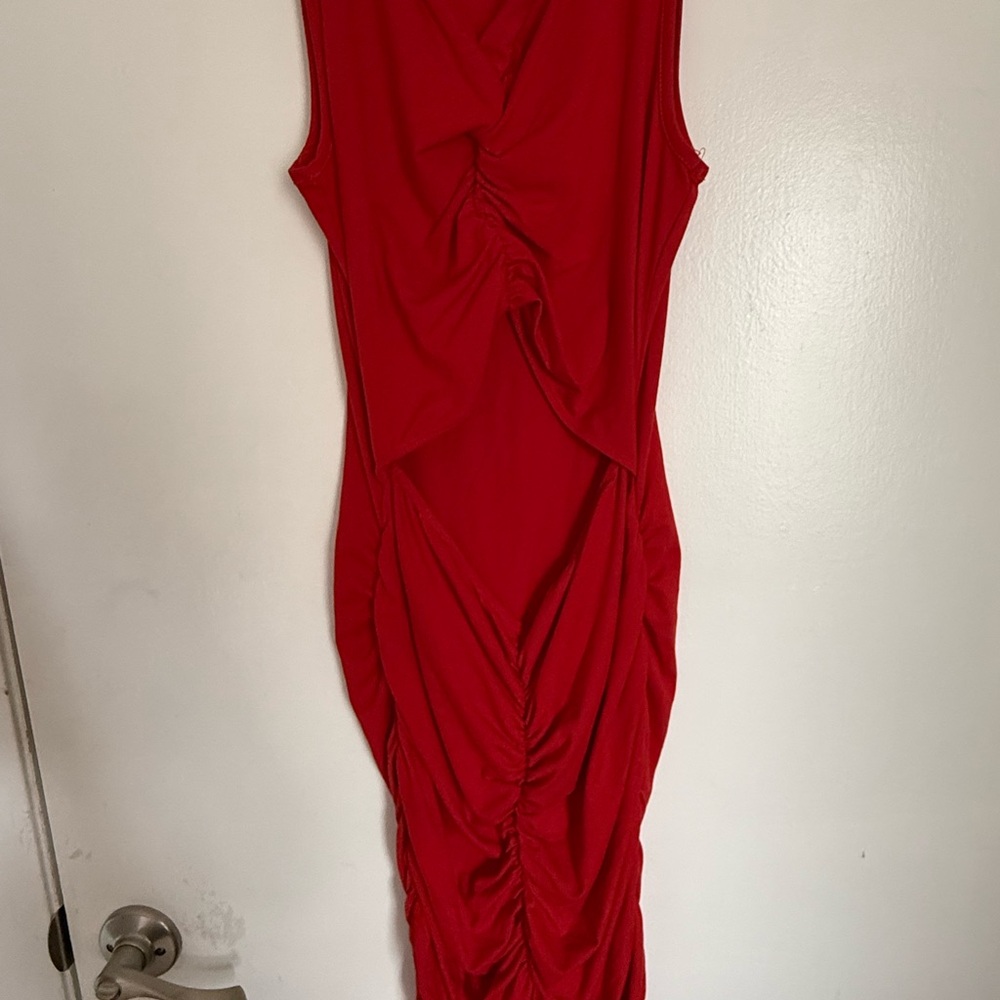 Fashion Nova Vibrant Red Ruched Midi Dress